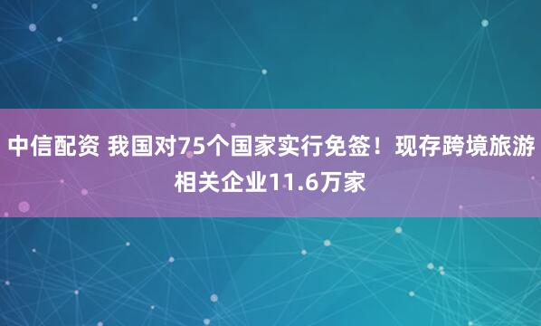 中信配资 我国对75个国家实行免签！现存跨境旅游相关企业11.6万家